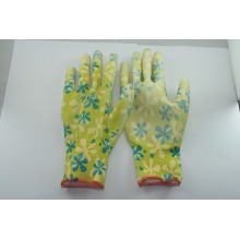 SRSAFETY 13gauge knitted liner coated PU for garden working gloves, flower print gloves